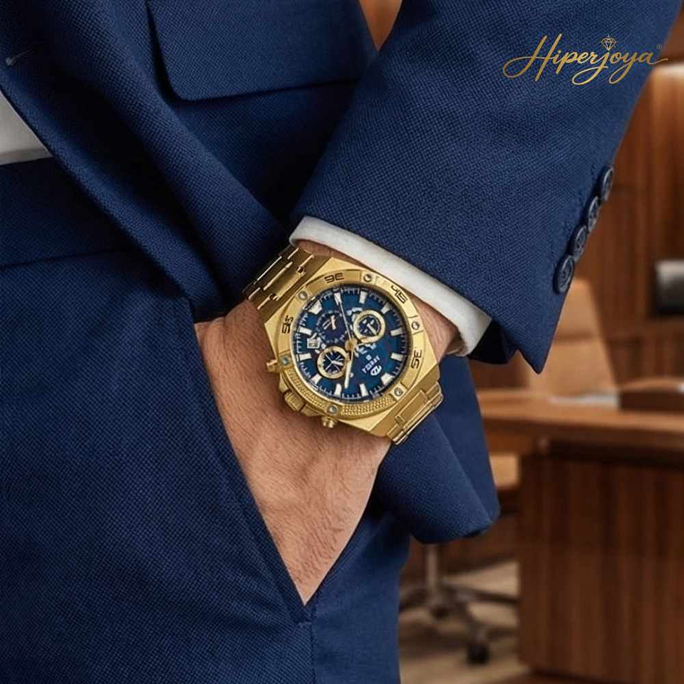 Reloj acero dorado crono steel  3