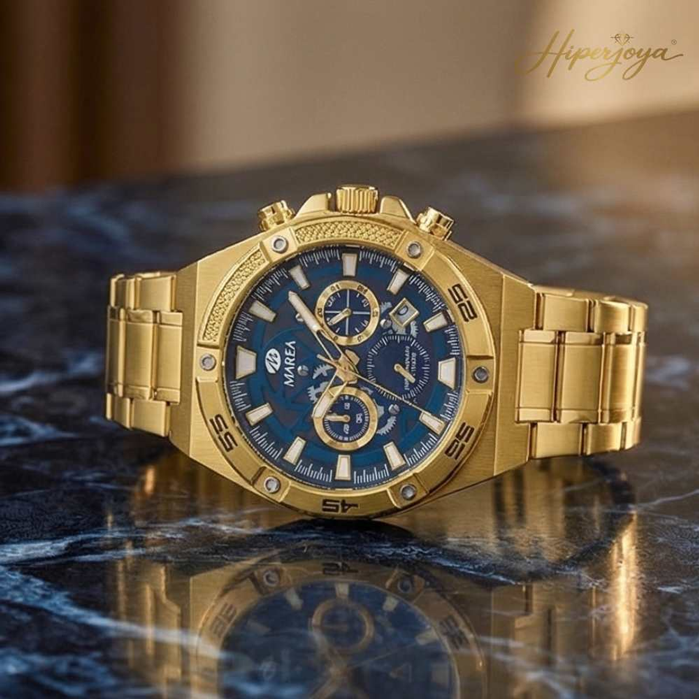 Reloj acero dorado crono steel  4