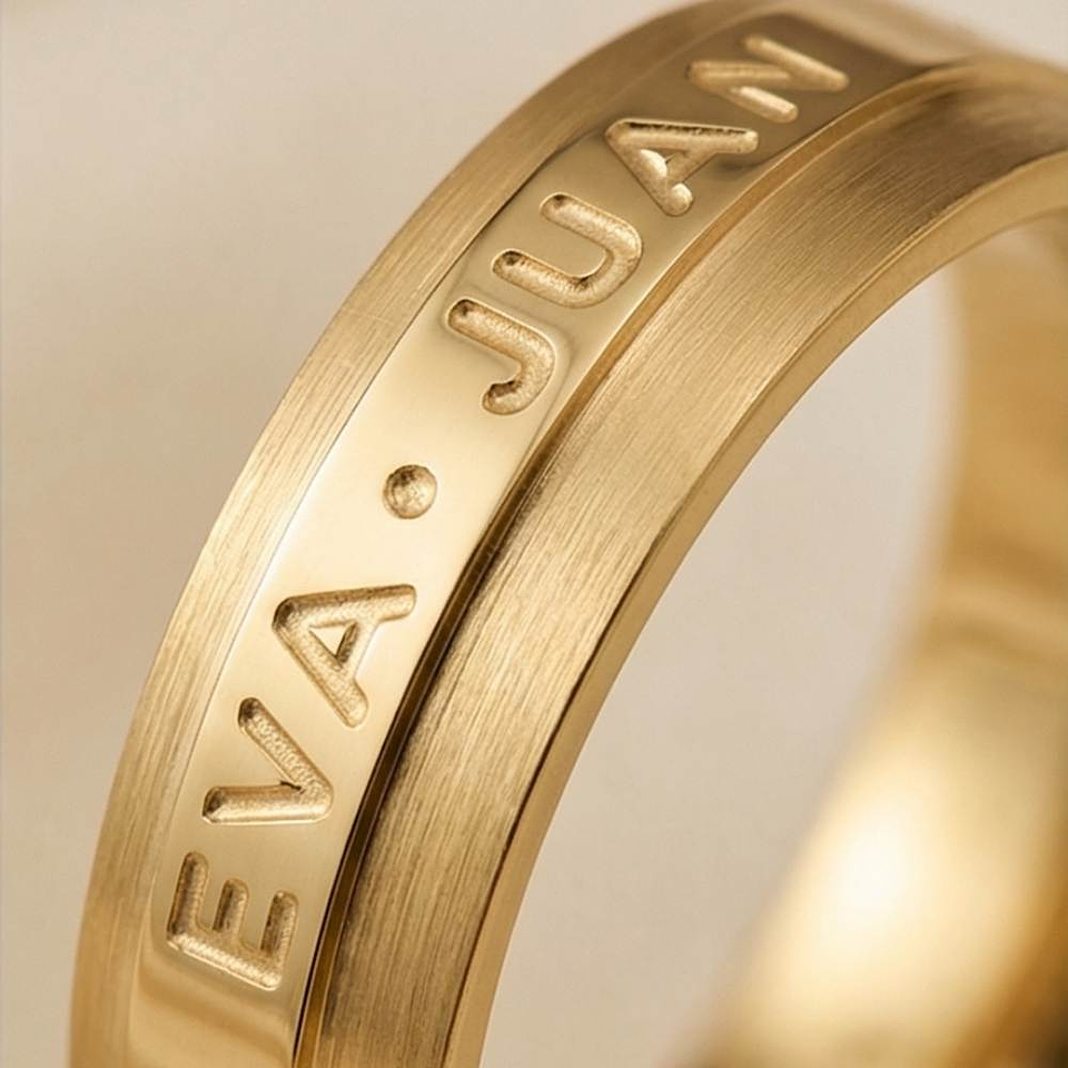 Alianza de oro rosa 18k con nombres 11