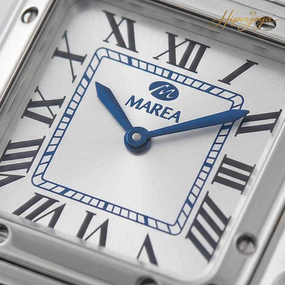 Reloj plateado clásico con detalles azules  3