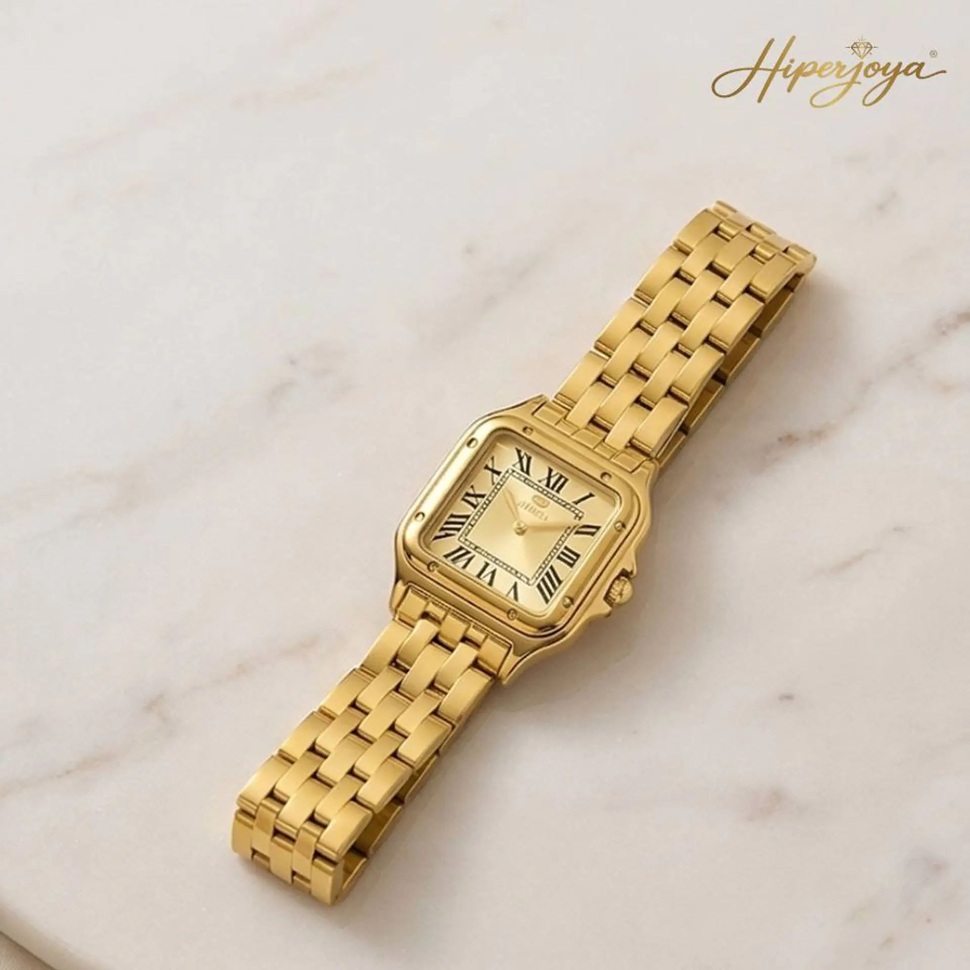 Reloj para mujer dorado clásico con detalles negros  4