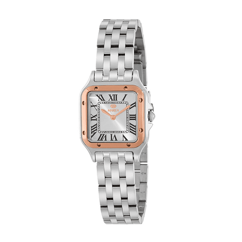 Reloj plateado clásico con detalles en rose gold 