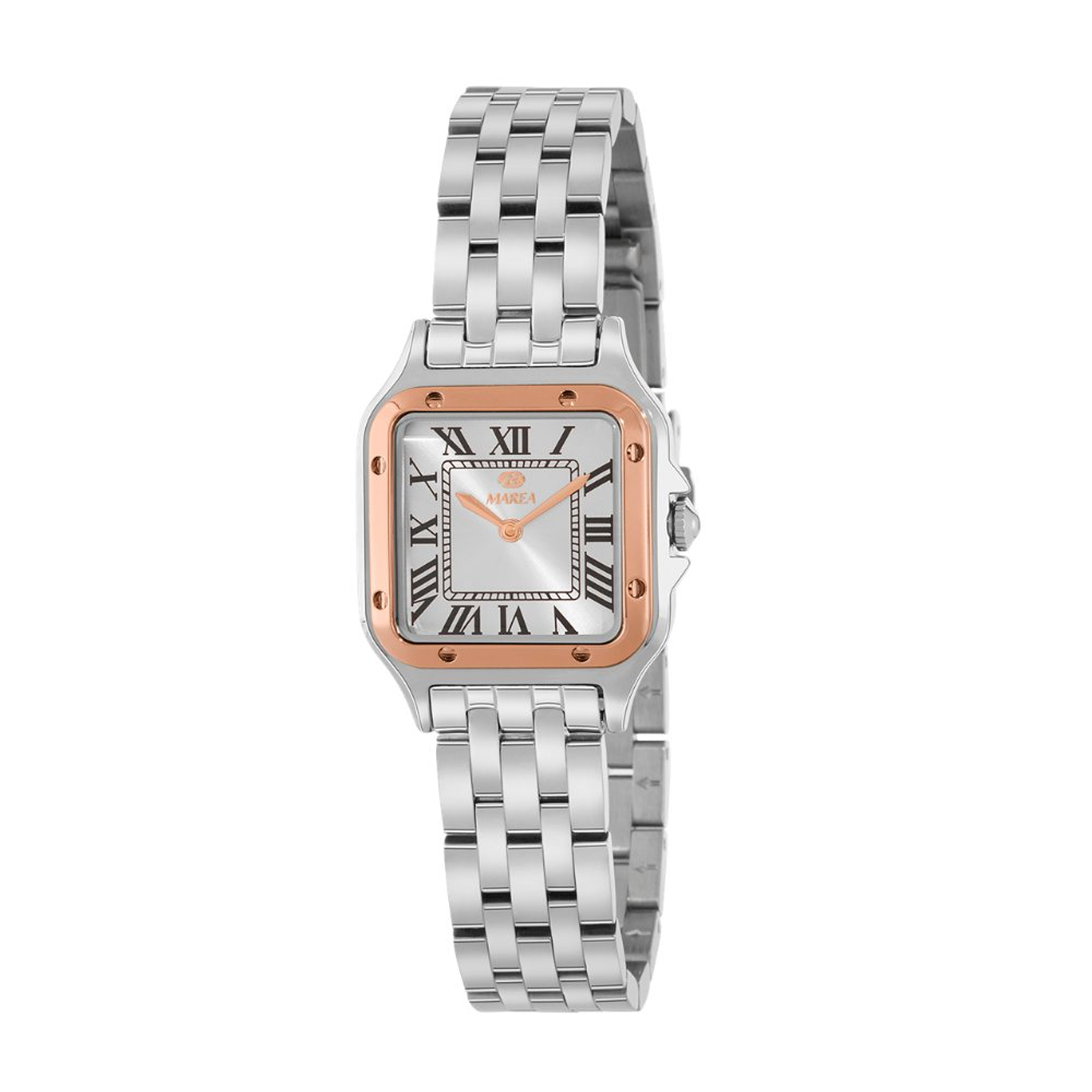 Reloj plateado clásico con detalles en rose gold  1