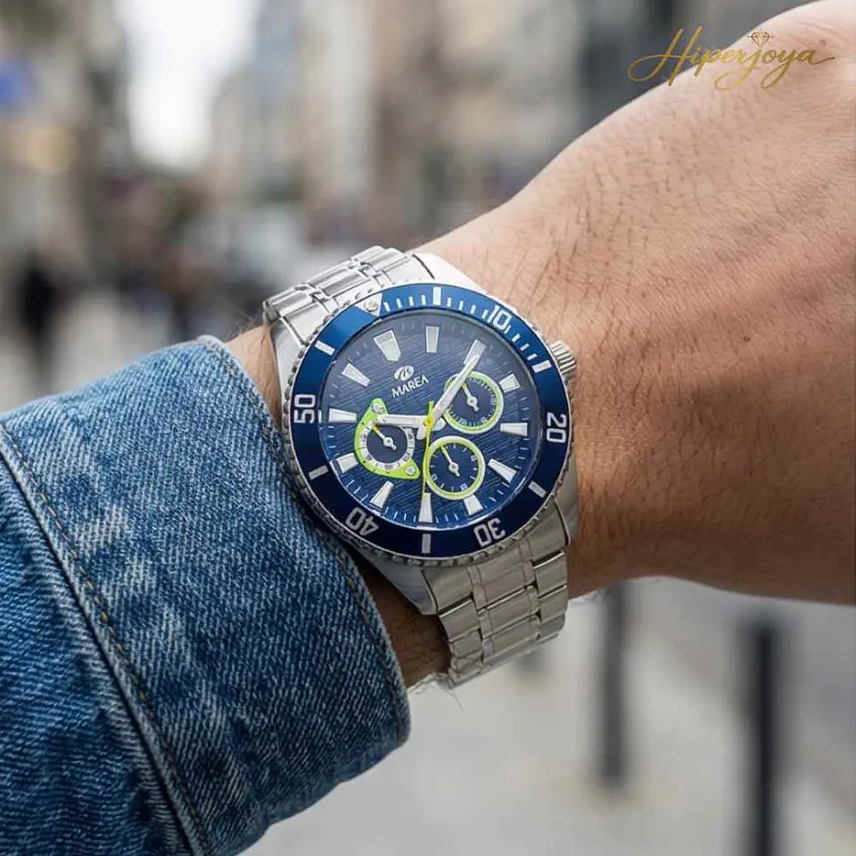 Reloj de acero multifunción azul  2