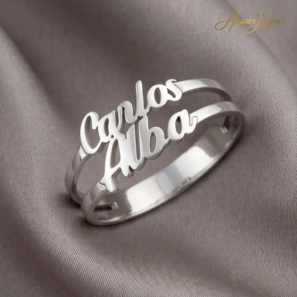 Anillo personalizado nombres en pareja plata 4