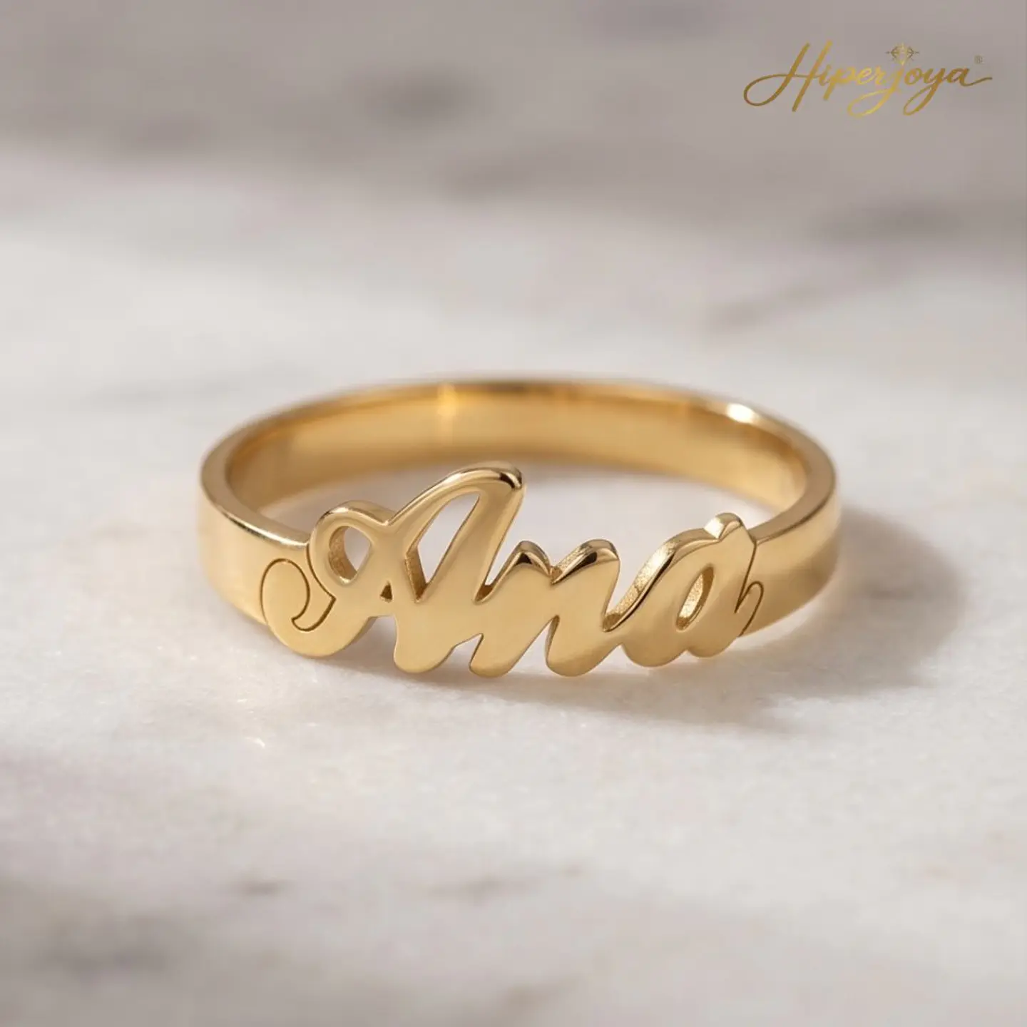 Anillo personalizado nombre plata con baño de oro  5