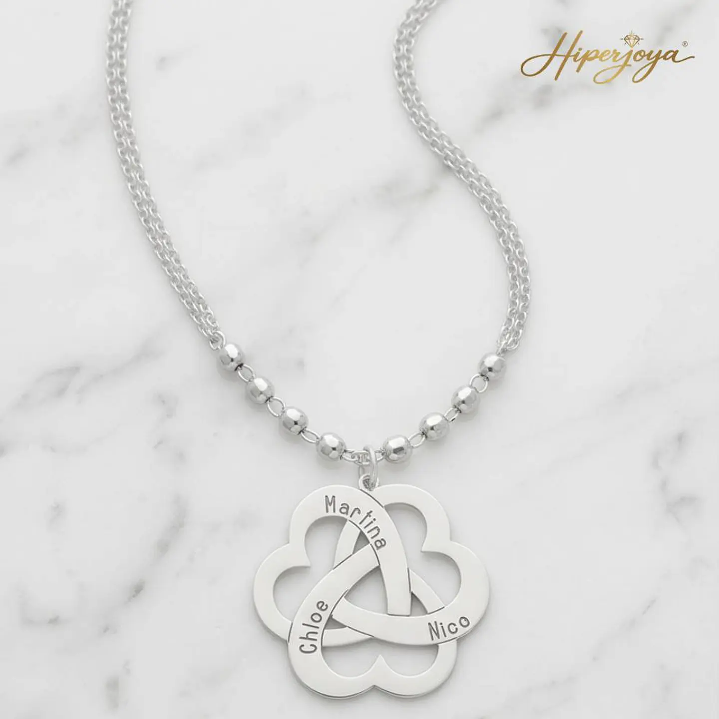 Colgante corazones enlazados plata 3