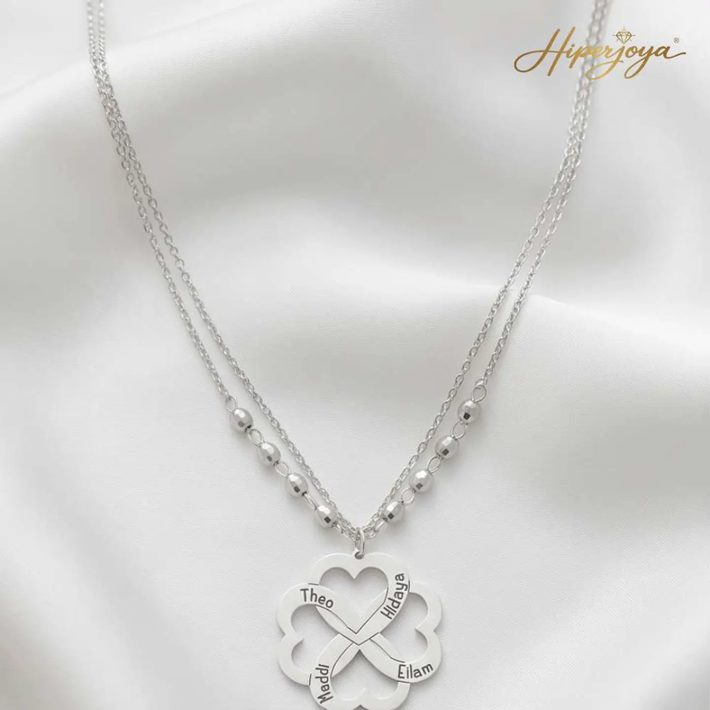 Colgante nombres corazones enlazados plata 6