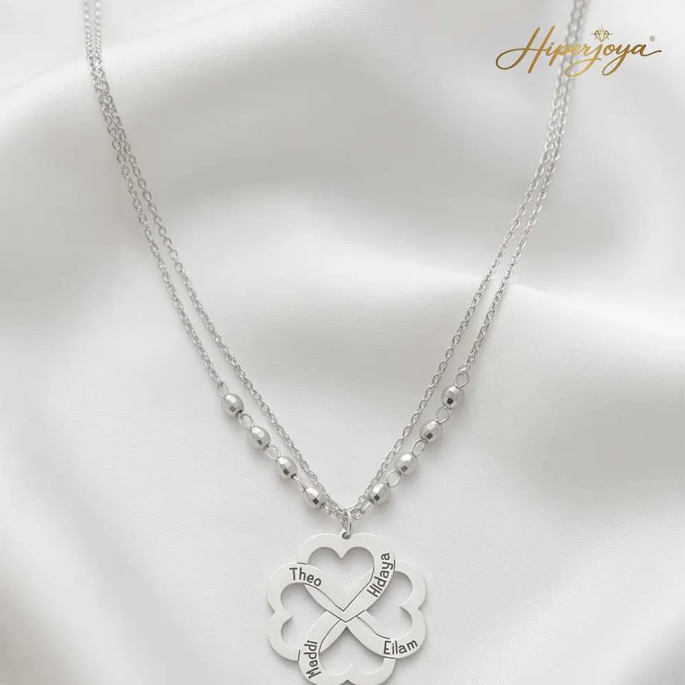Colgante nombres corazones enlazados plata 6