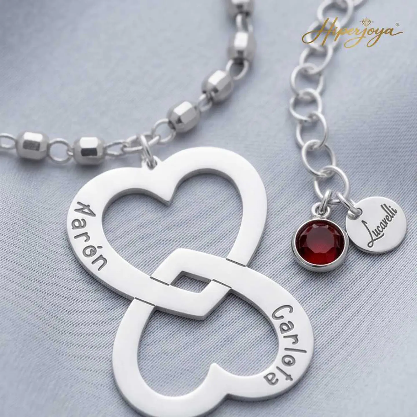 Colgante personalizado nombres en corazones plata 3