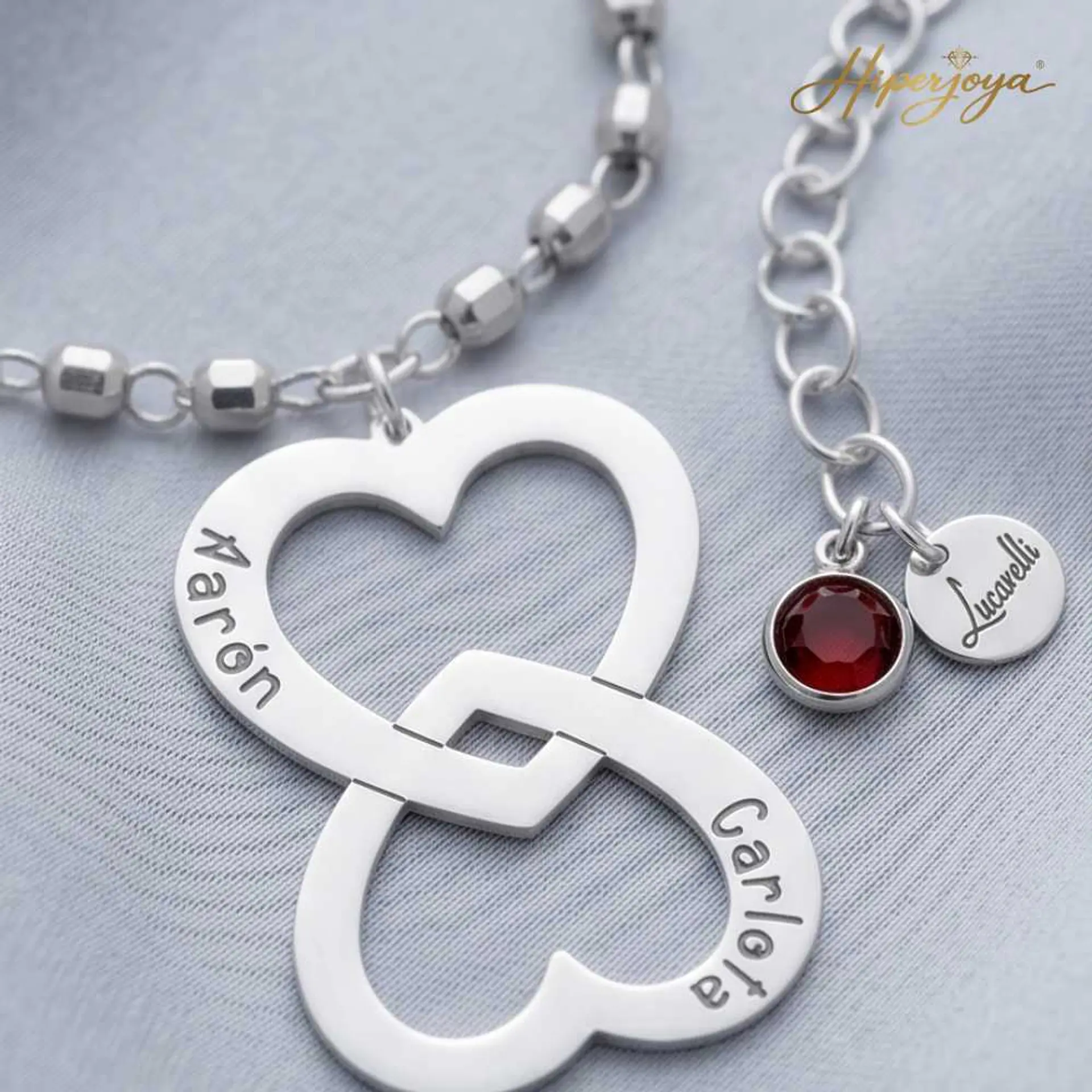 Colgante personalizado nombres en corazones plata 3