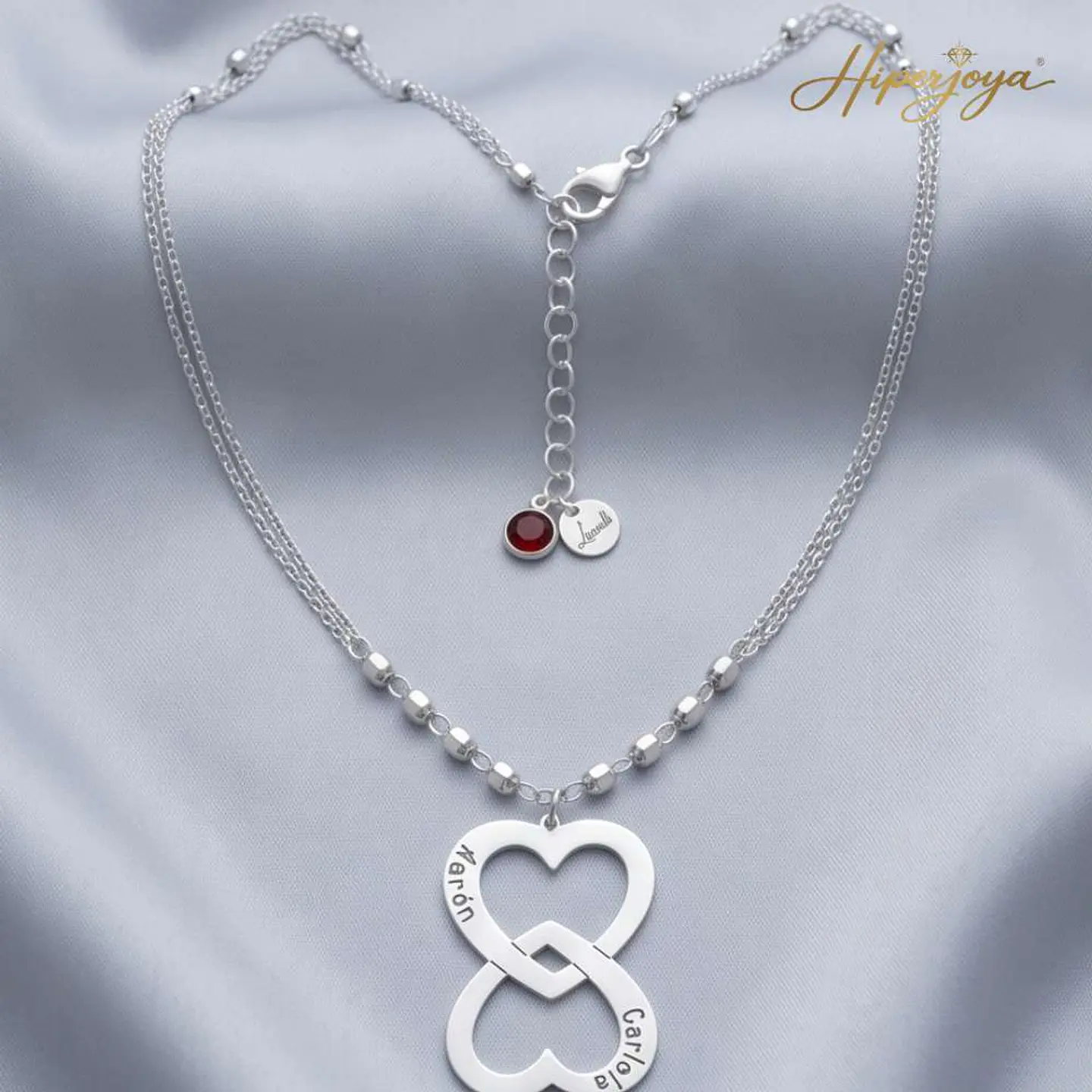 Colgante personalizado nombres en corazones plata 4