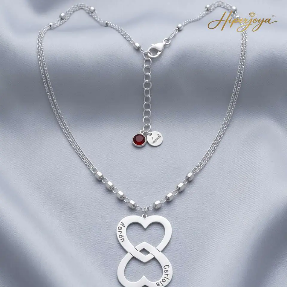 Colgante personalizado nombres en corazones plata 4