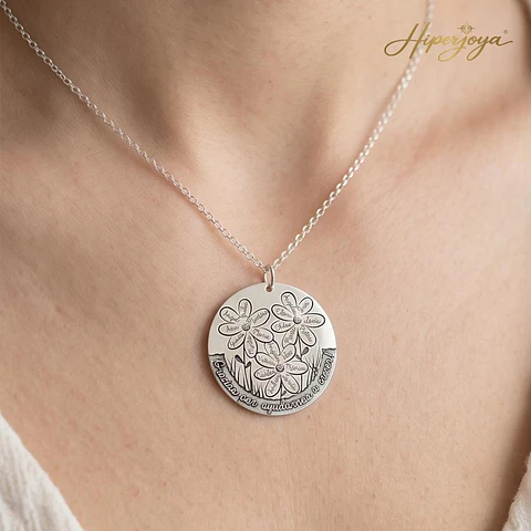 Colgante personalizado nombre flores plata 