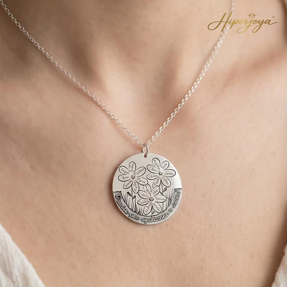 Colgante personalizado nombre flores plata  2