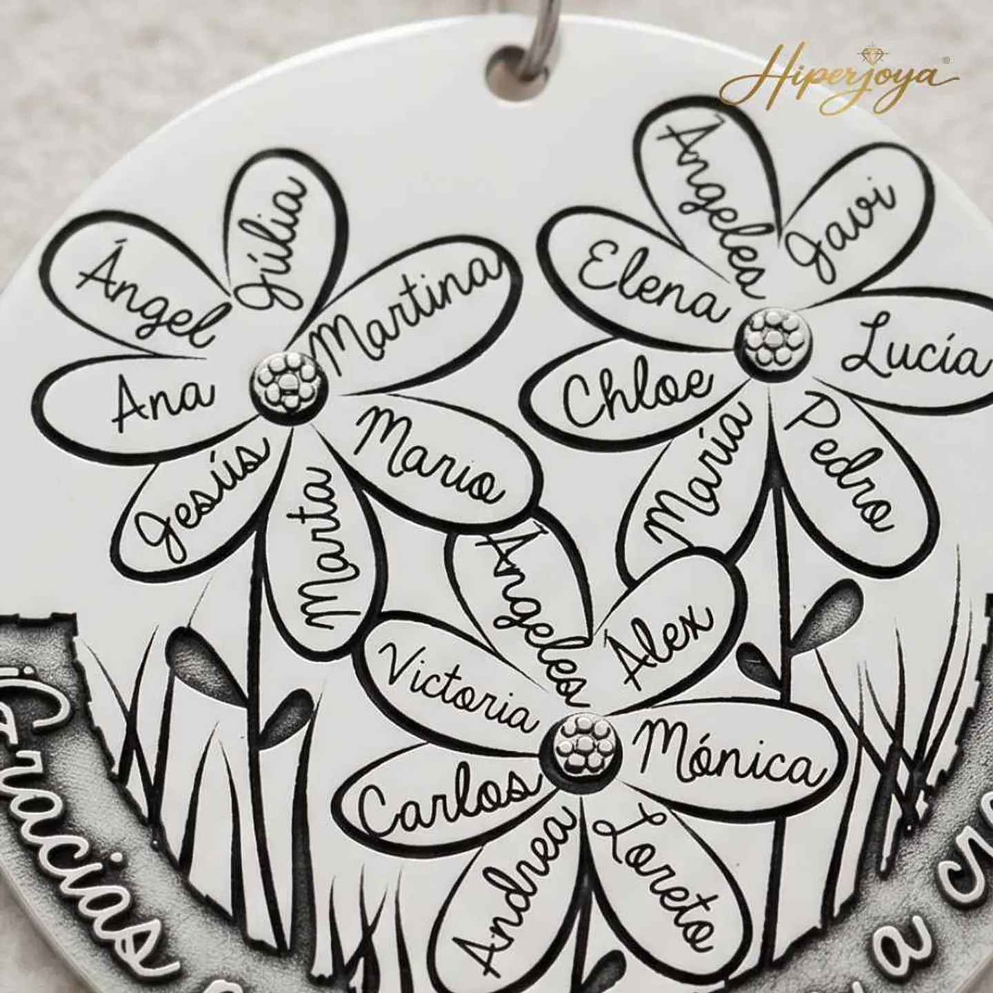 Colgante personalizado nombre flores plata  3