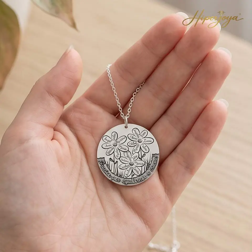 Colgante personalizado nombre flores plata  4