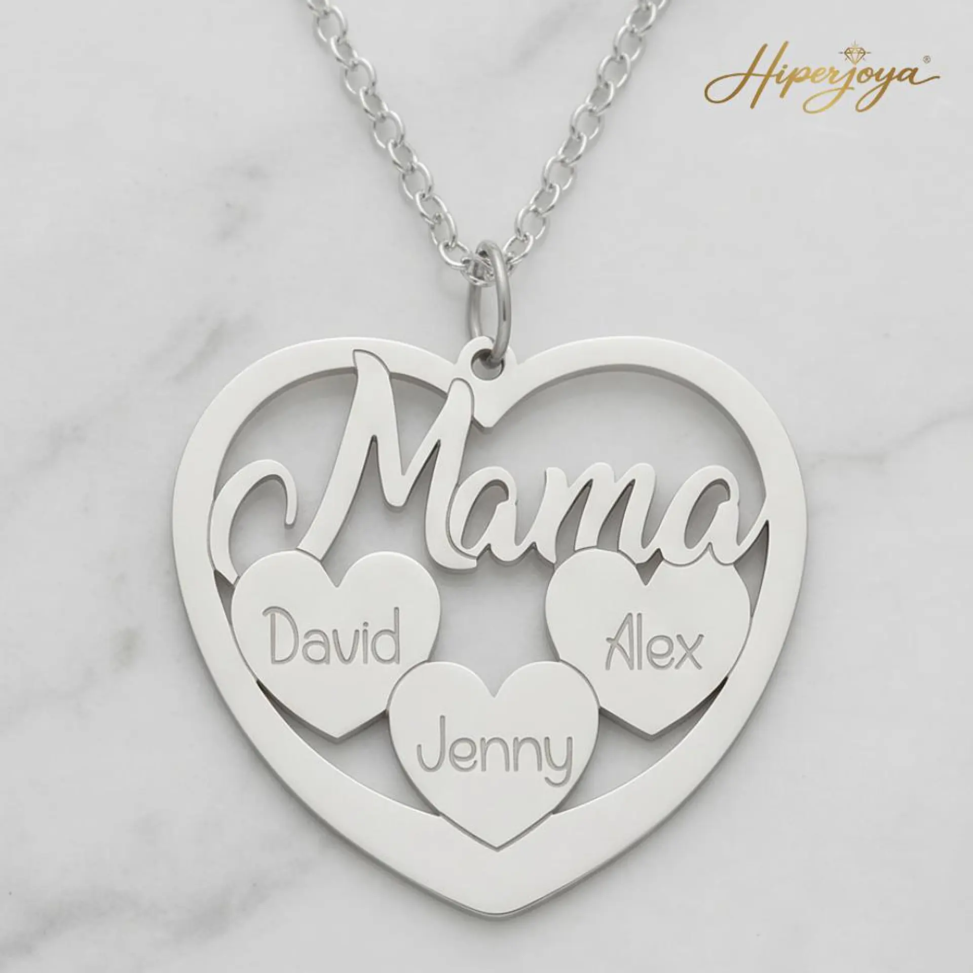 Colgante personalizado mamá y nombres de hijos plata 4