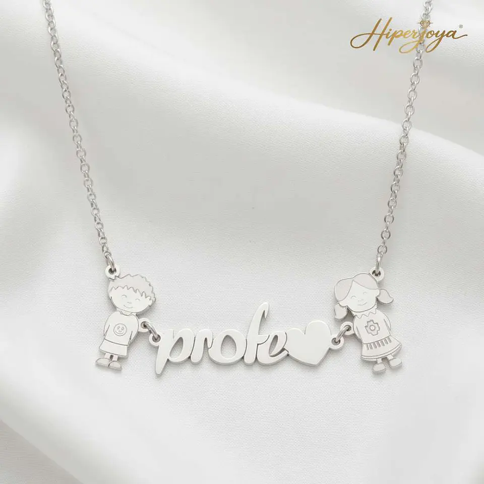 Colgante profe niño y niña plata  4