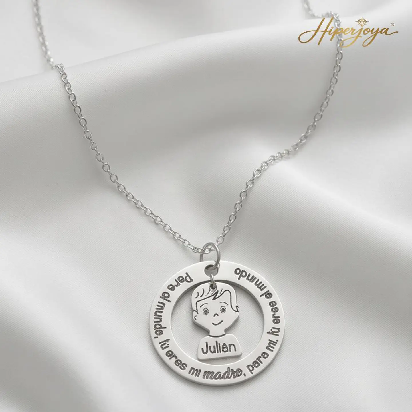 Colgante personalizado mamá e hijo frase plata 5