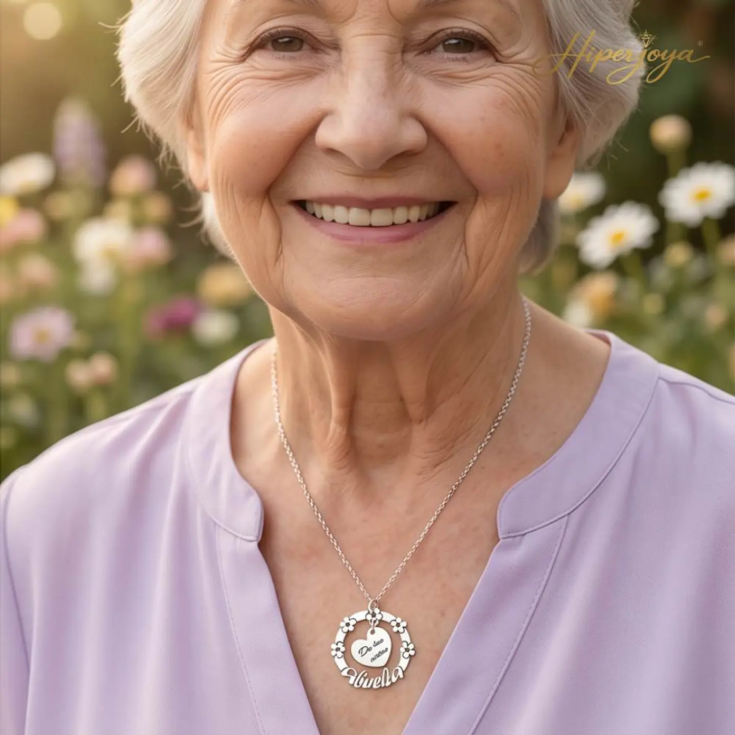 Colgante personalizado para abuela nombres y flores plata 2