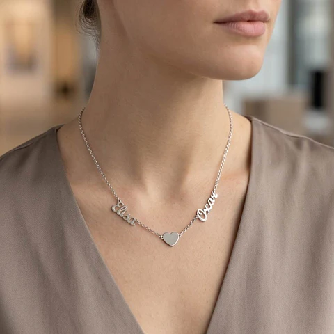 Gargantilla personalizada nombres y corazón plata