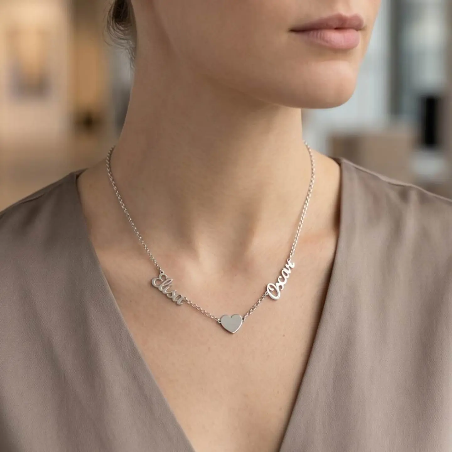Gargantilla personalizada nombres y corazón plata 2