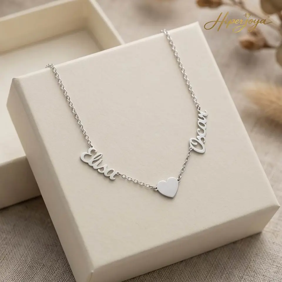 Gargantilla personalizada nombres y corazón plata 3