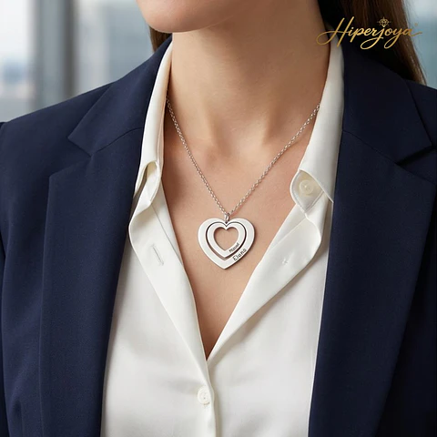 Gargantilla personalizada doble corazón y nombres plata