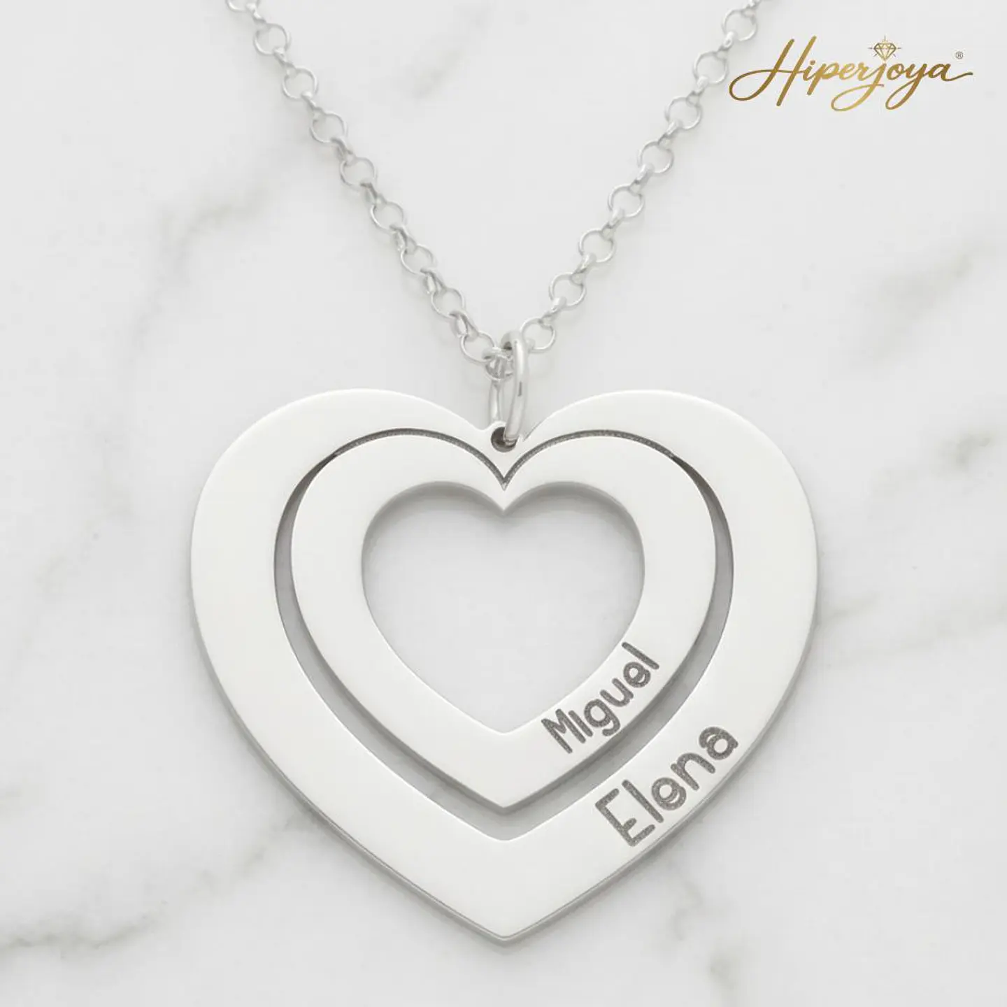 Gargantilla personalizada doble corazón y nombres plata 5