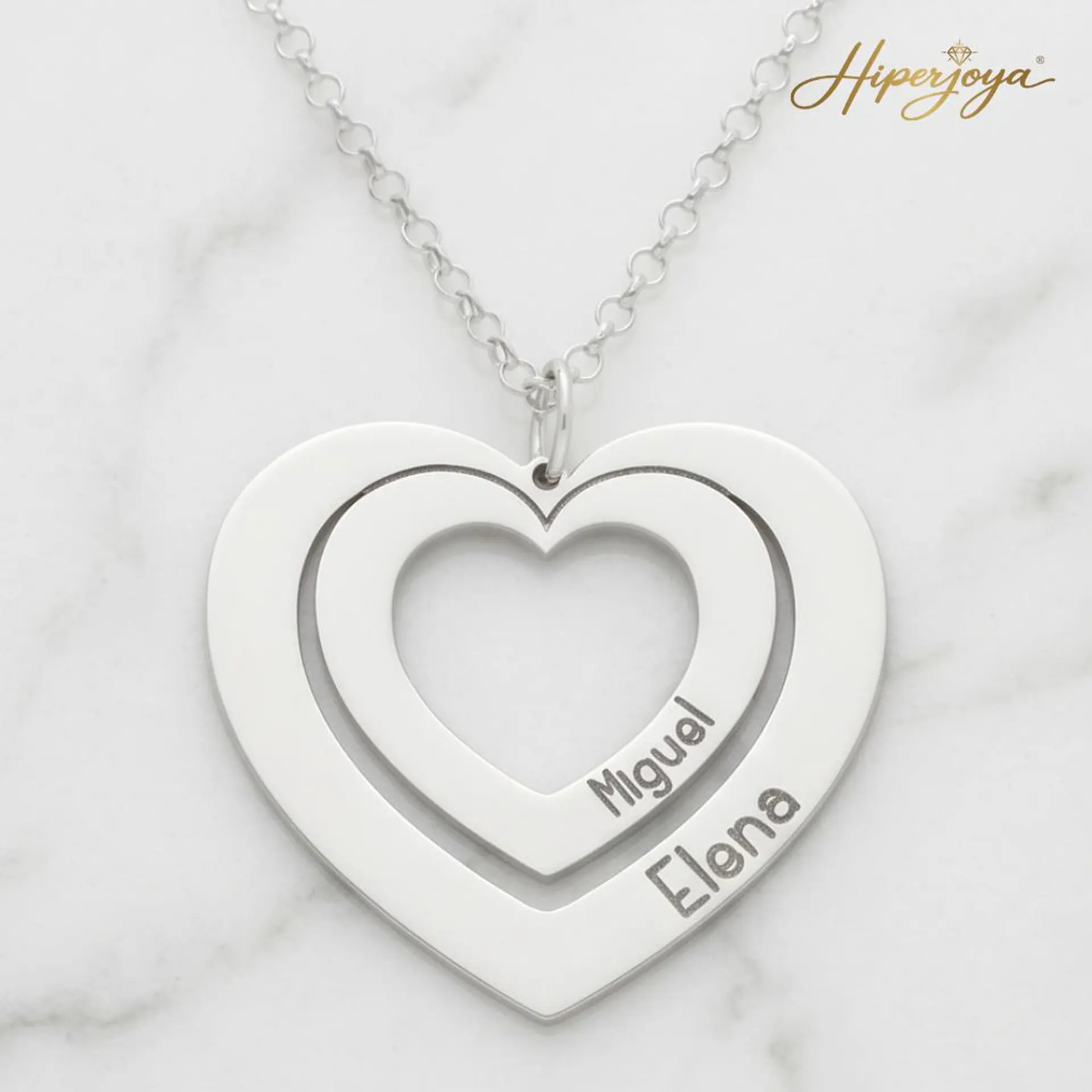 Gargantilla personalizada doble corazón y nombres plata 5