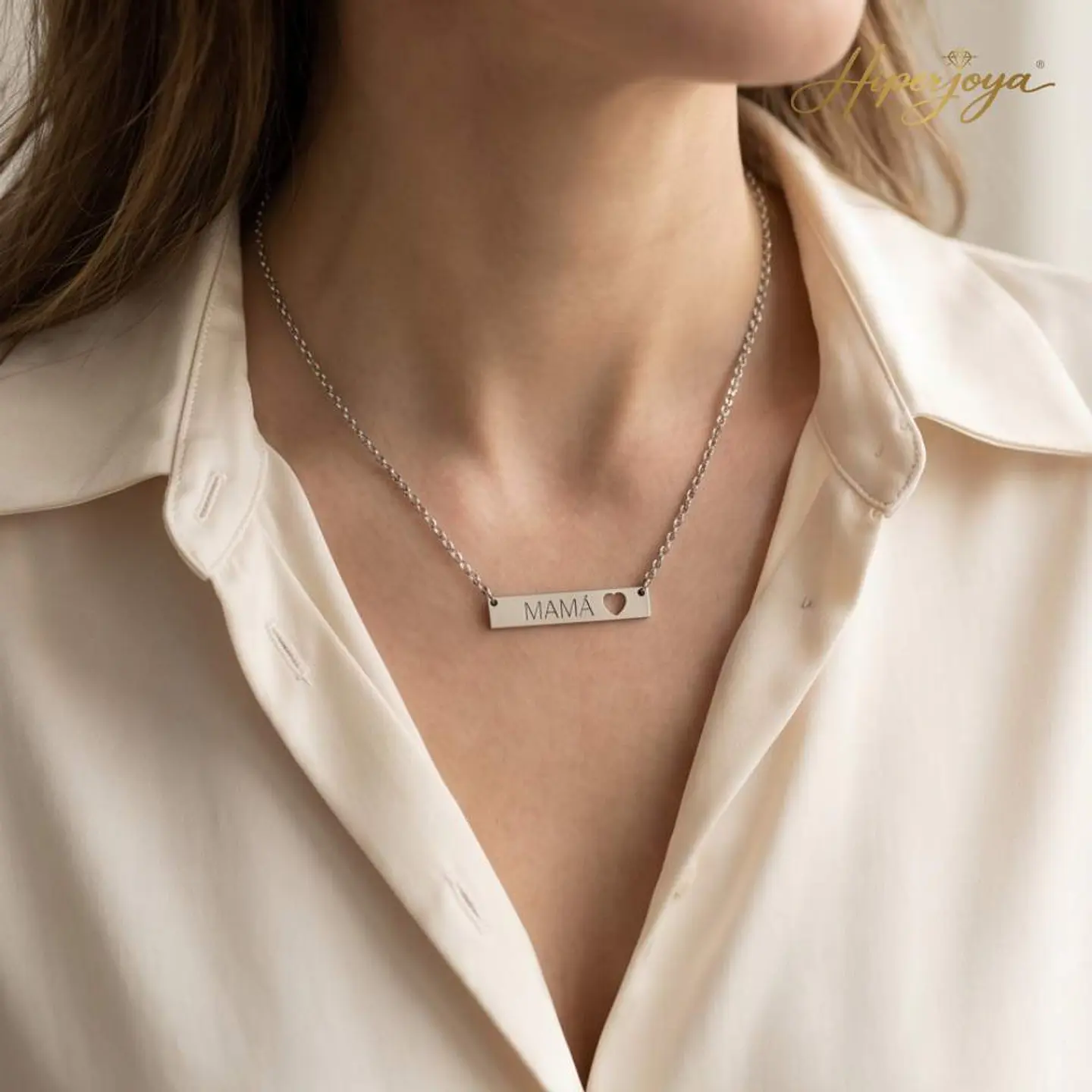 Gargantilla personalizada mamá y corazón plata 2