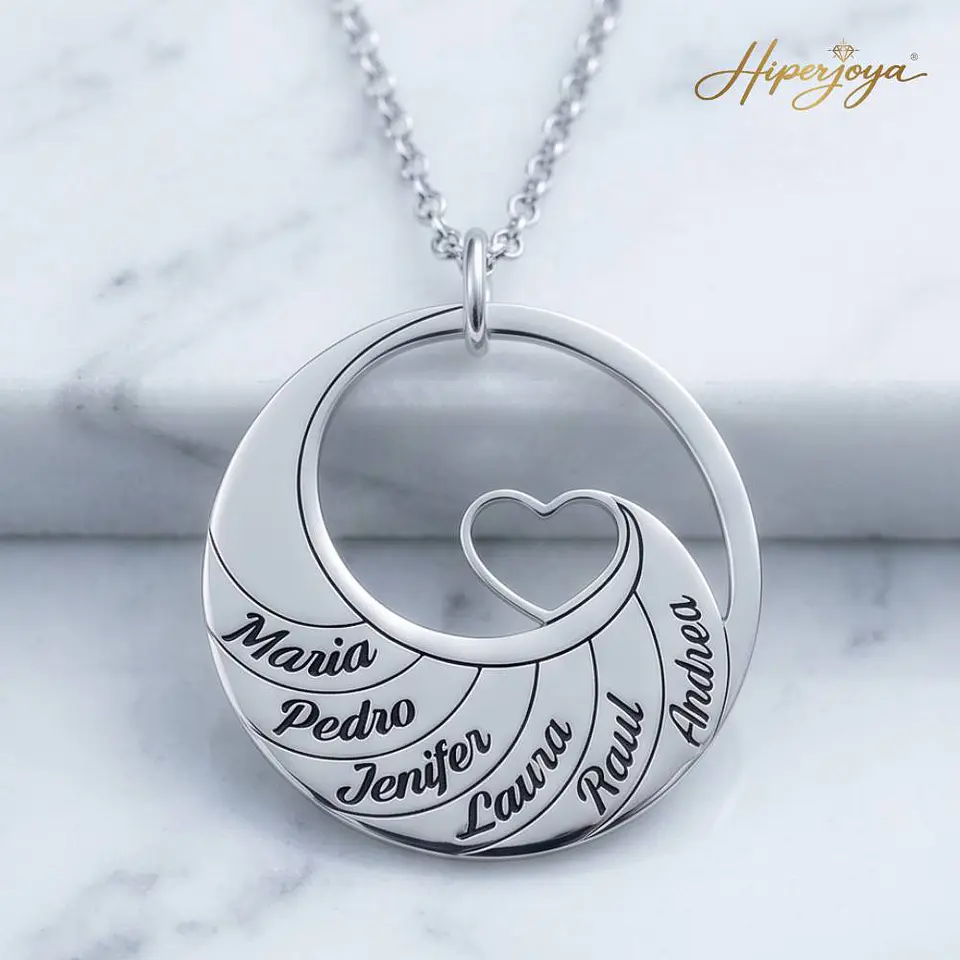 Gargantilla personalizada con nombres y corazón plata 5