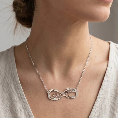 Gargantilla personalizada doble infinitos con nombres plata 