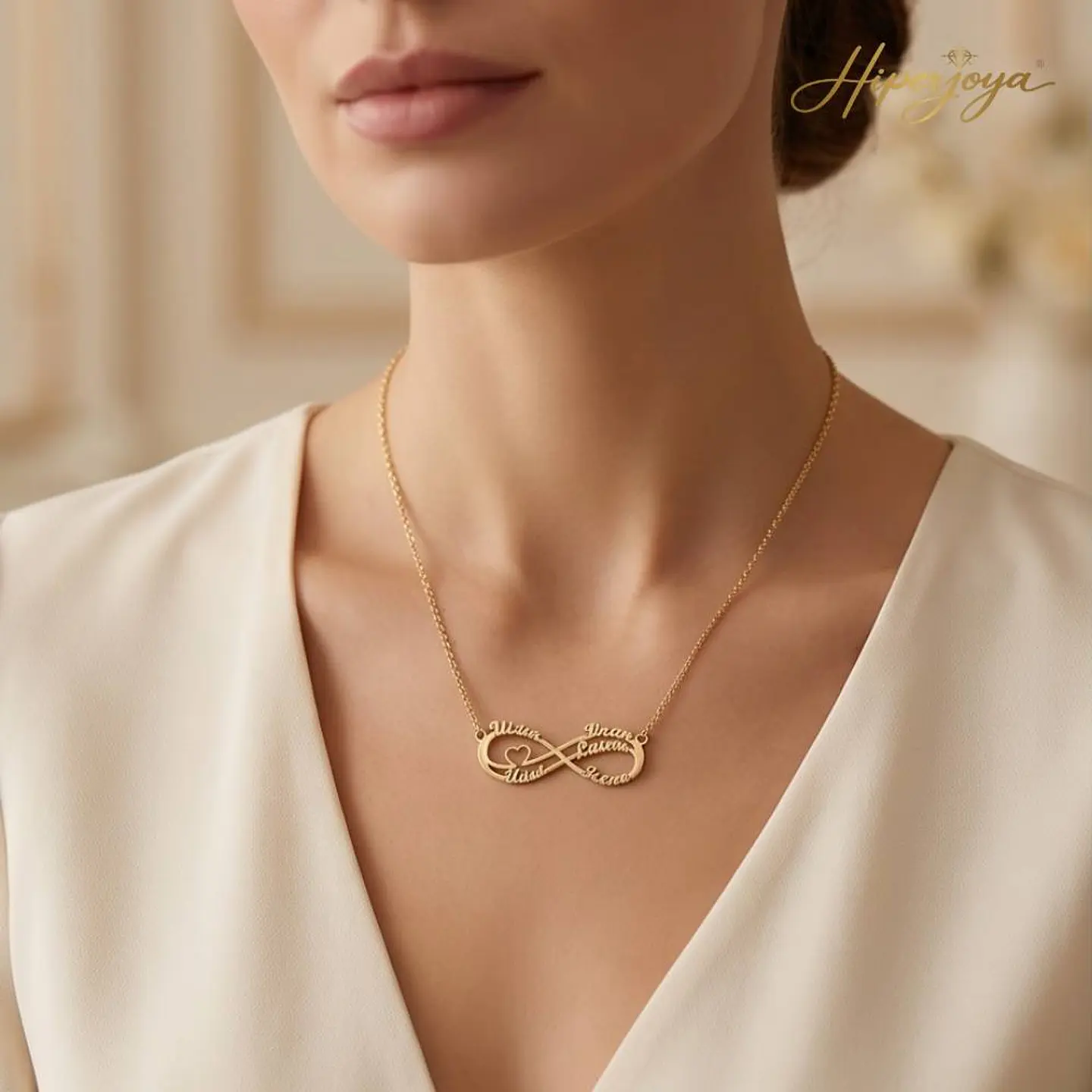 Gargantilla personalizada doble infinitos con nombres plata con baño de oro 2