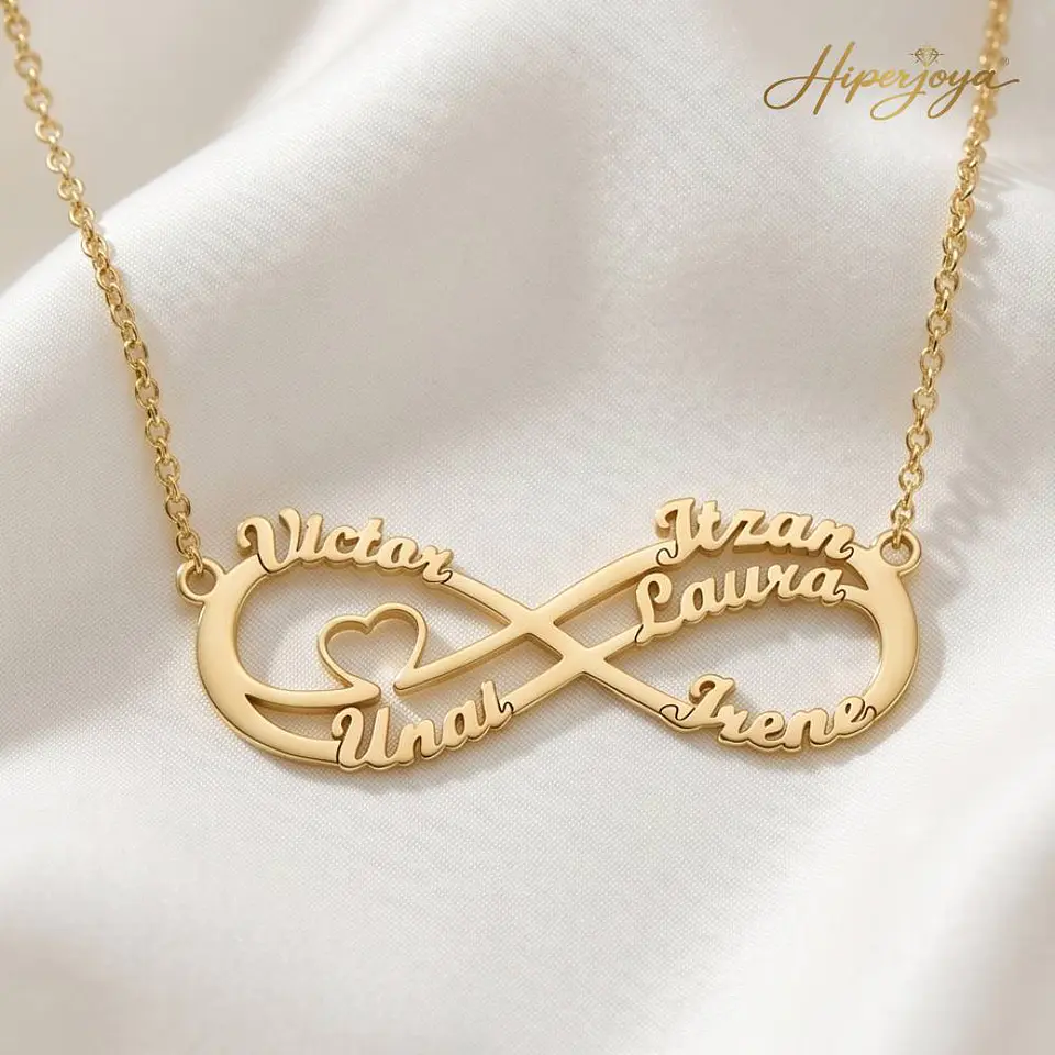 Gargantilla personalizada doble infinitos con nombres plata con baño de oro 5