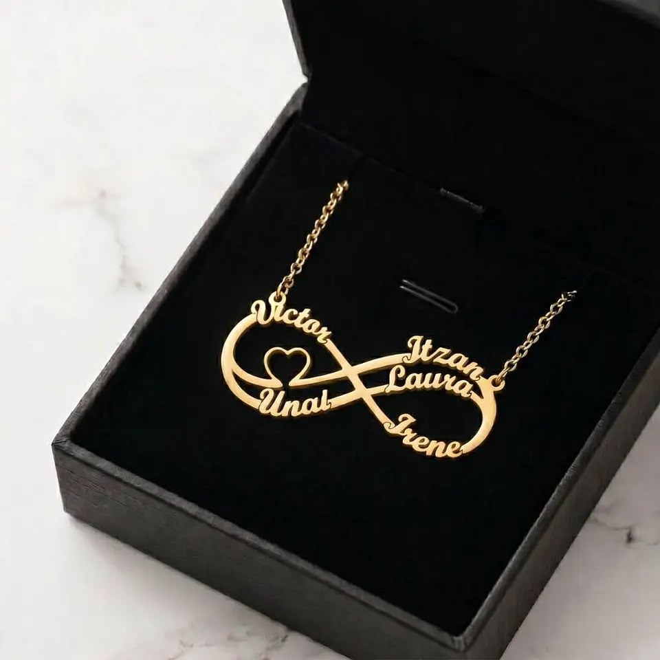 Gargantilla personalizada doble infinitos con nombres plata con baño de oro 6