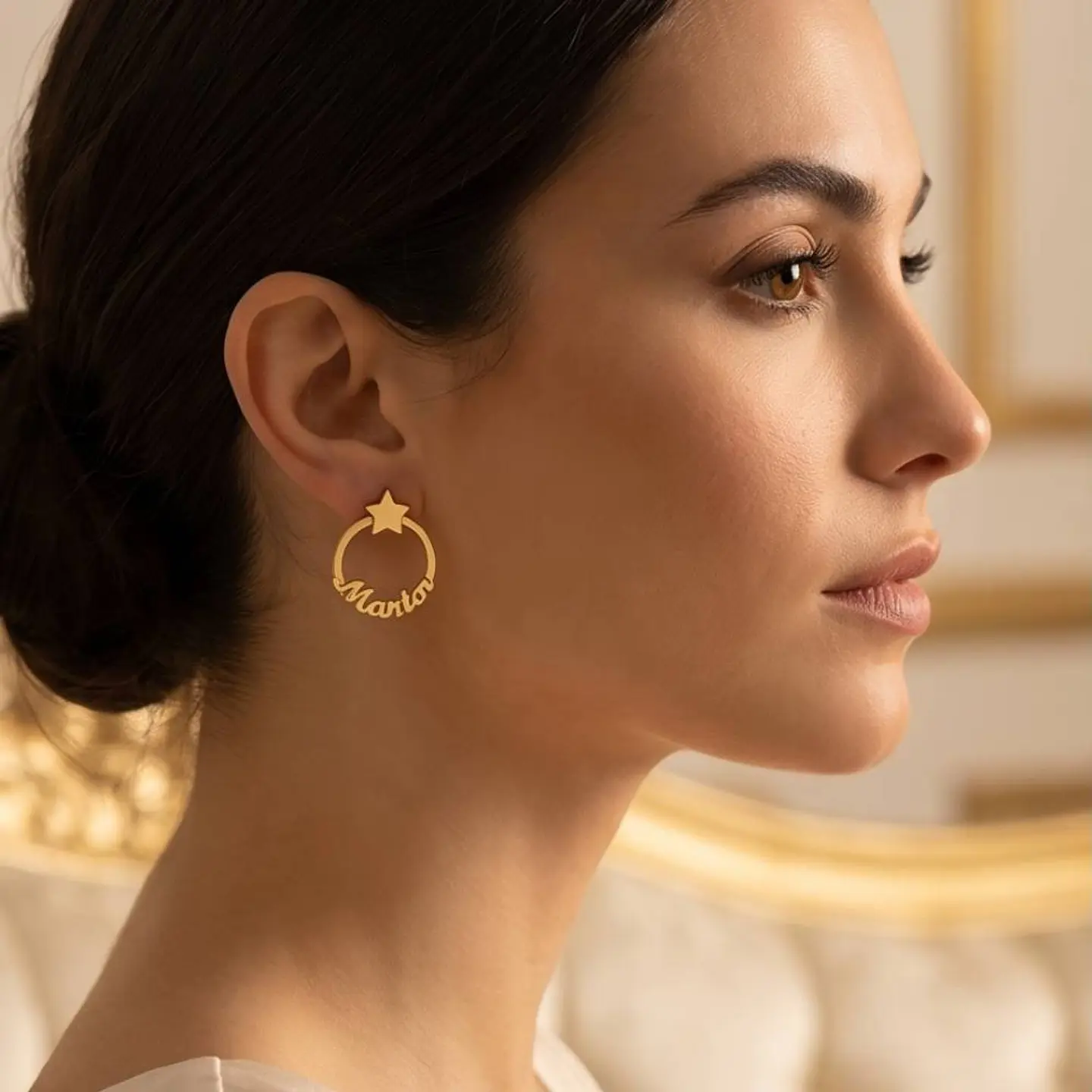 Pendientes personalizados con nombre circular plata en baño de oro  4