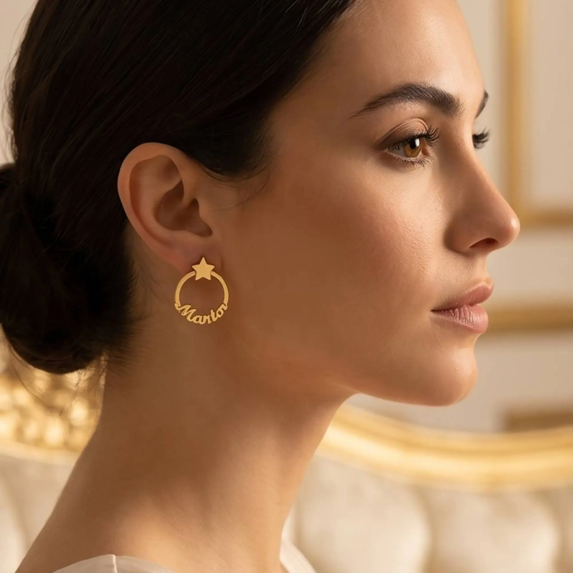 Pendientes personalizados con nombre circular plata en baño de oro  4