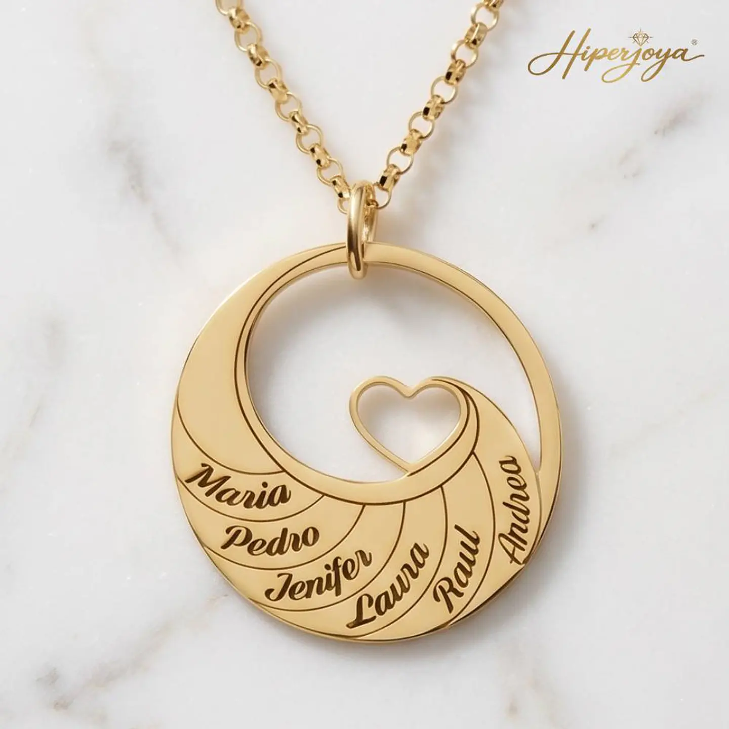 Gargantilla personalizada nombres y corazón plata con baño de oro 5