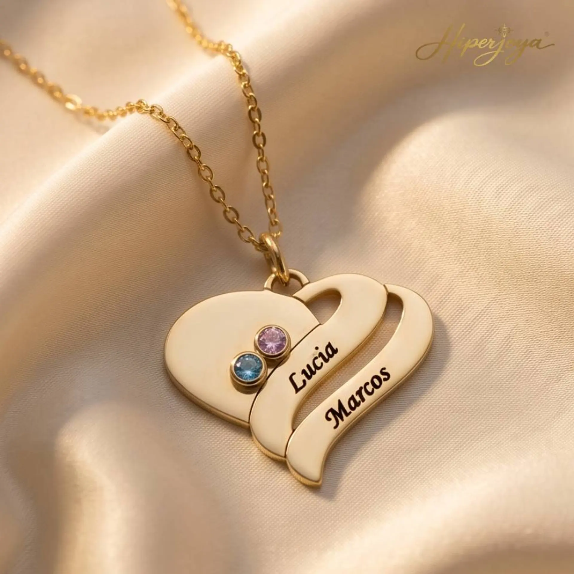 Gargantilla personalizada nombres y zirconitas plata con baño de oro 5