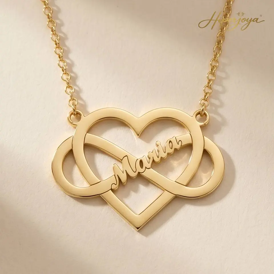 Gargantilla personalizada infinito corazón y nombre plata con baño de oro  5