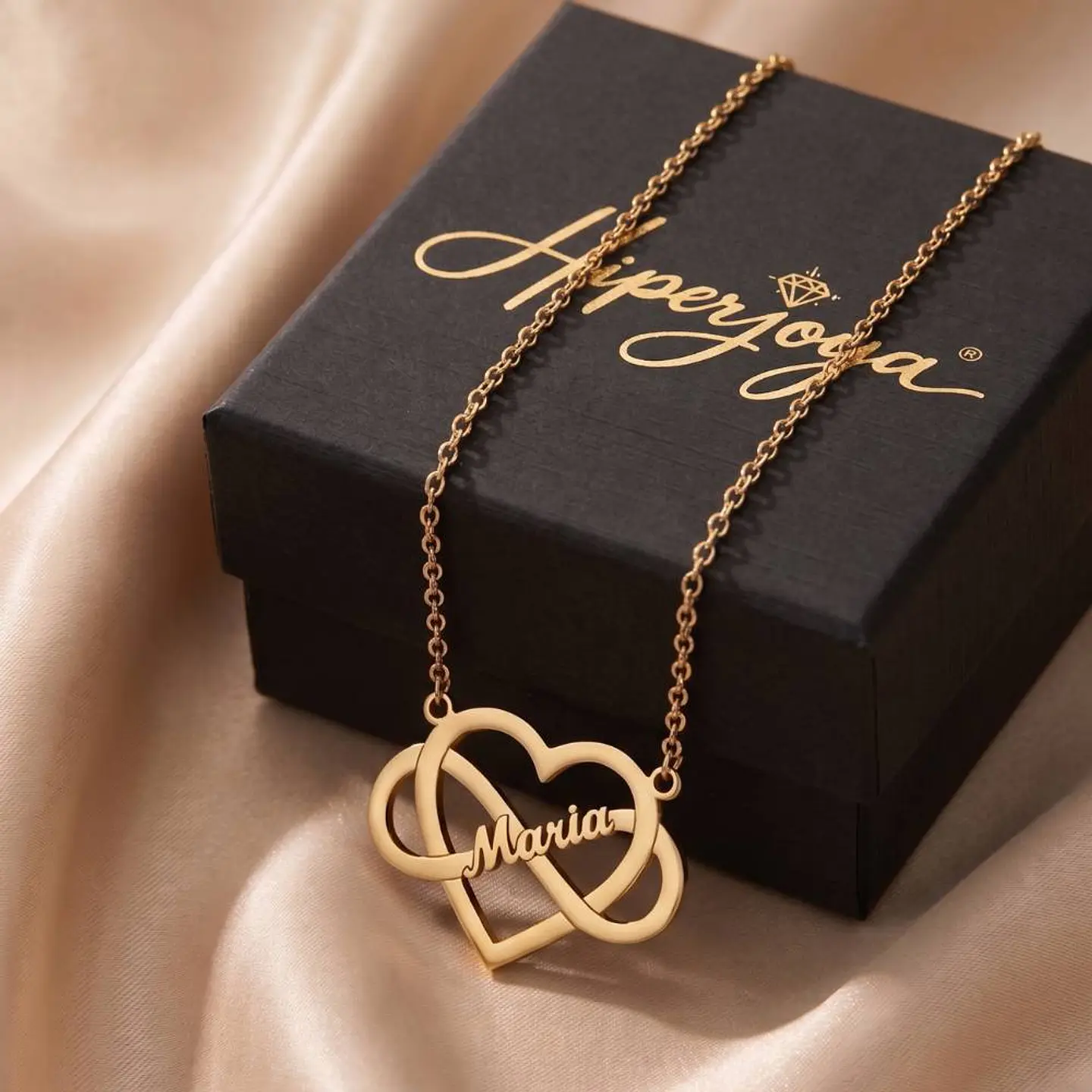 Gargantilla personalizada infinito corazón y nombre plata con baño de oro  7