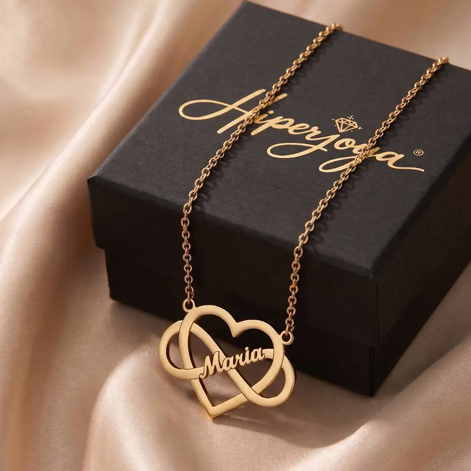 Gargantilla personalizada infinito corazón y nombre plata con baño de oro  7