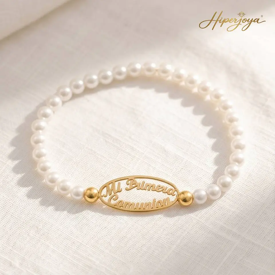 Pulsera personalizada mi primera comunión plata con baño de oro 4