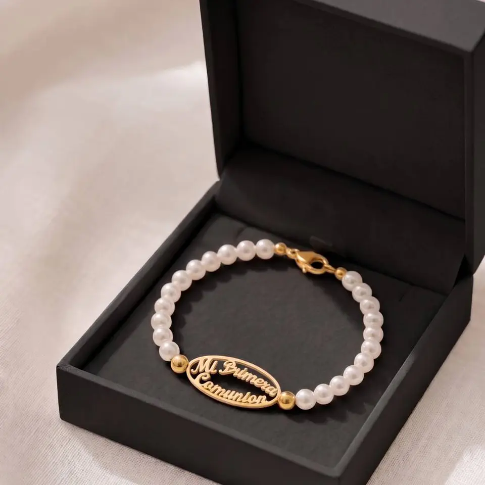Pulsera personalizada mi primera comunión plata con baño de oro 6