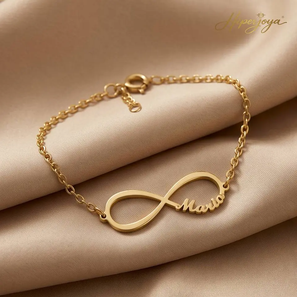 Pulsera personalizada infinito con nombre plata en baño de oro 5
