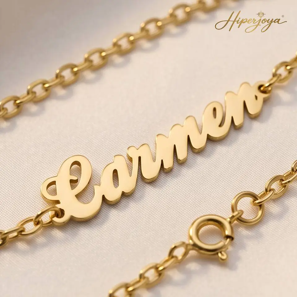 Pulsera personalizada nombre plata con baño de oro  3
