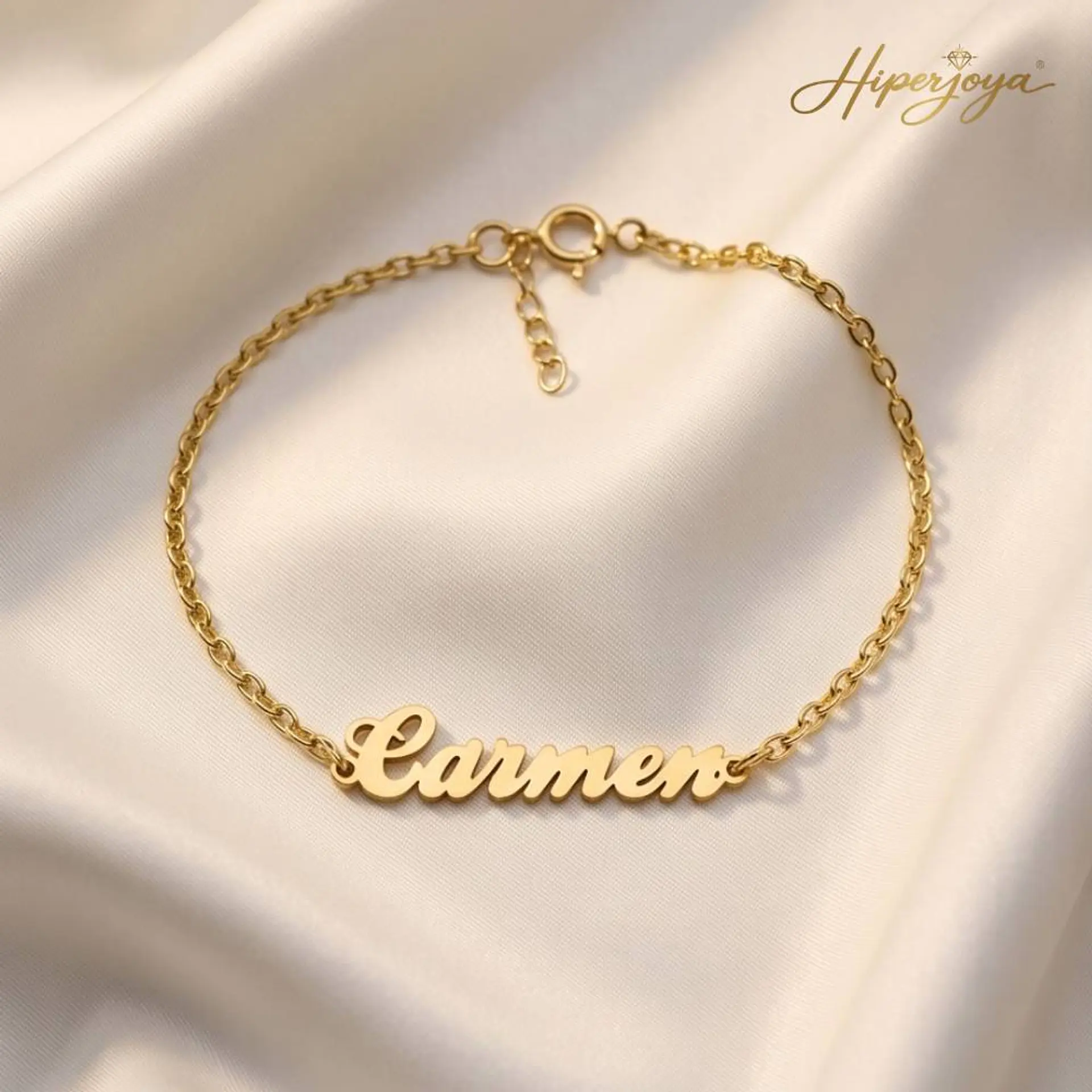 Pulsera personalizada nombre plata con baño de oro  5