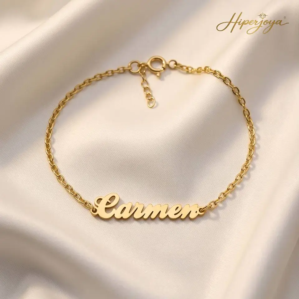 Pulsera personalizada nombre plata con baño de oro  5